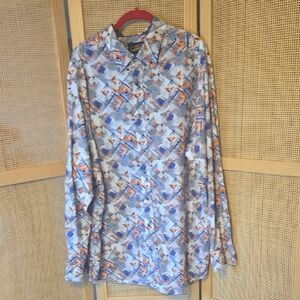 Cremieux Men's Patterned Long Sleeve Shirt 2XT 100% Cotton Snap Button Downq